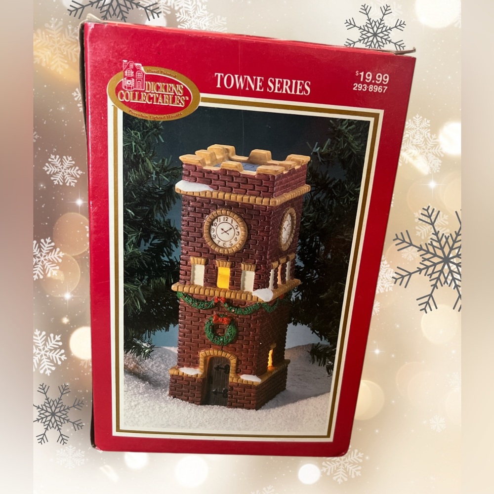 Vtg 1995 Dickens Christmas Collection Towne Series Porcelain Lighted Watch Tower
